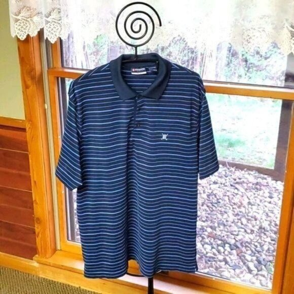 Chaps Golf Stay Dry Embroidered Blue Striped Short Sleeve Polo Sz XL Shirt - Picture 1 of 11